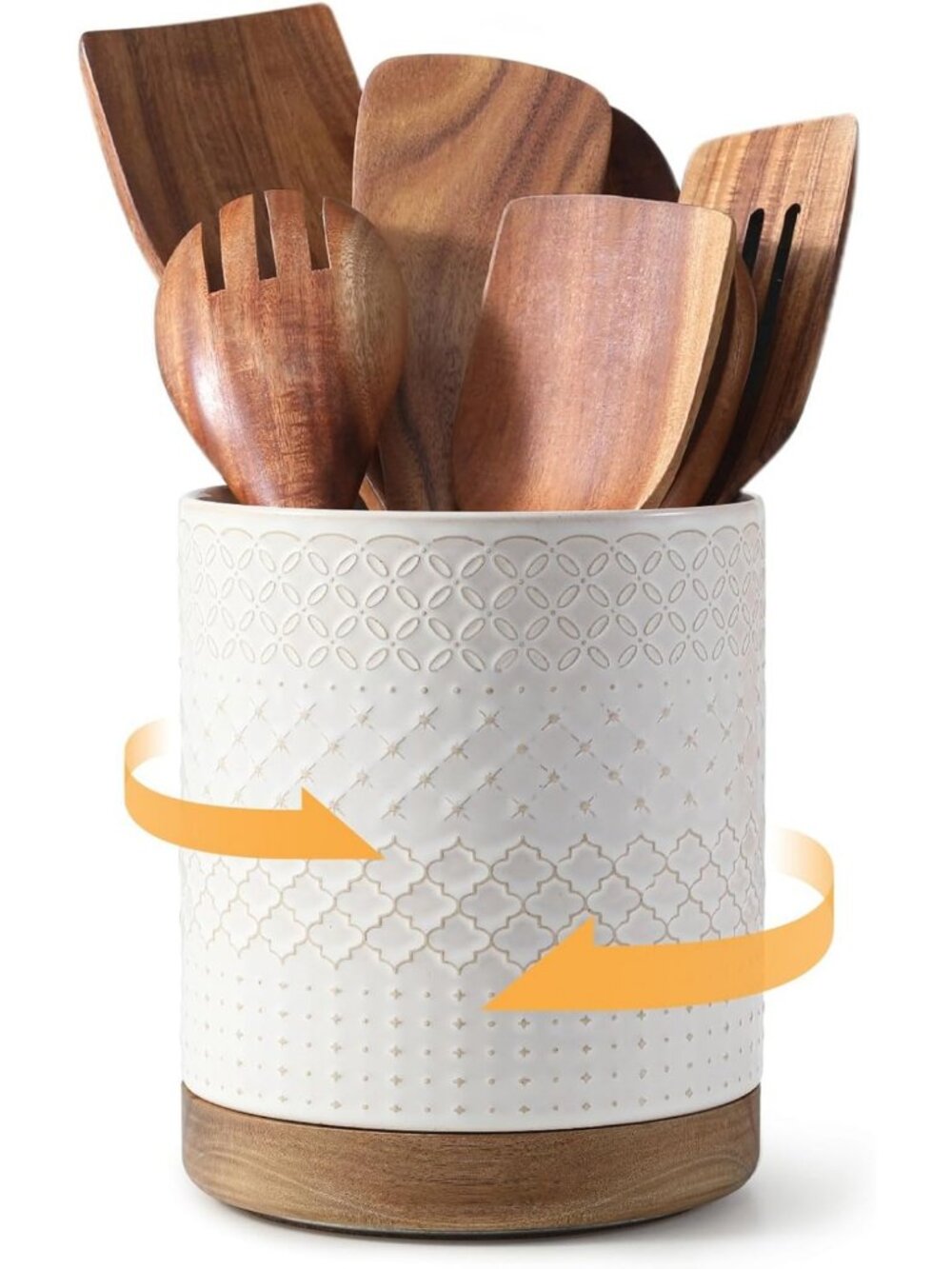 Extra Large 360° Rotating Utensil Holder - Ceramic Caddy for Kitchen Decor